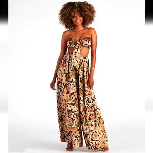 Forever 21 Abstract Art Satin Wide Leg Pants